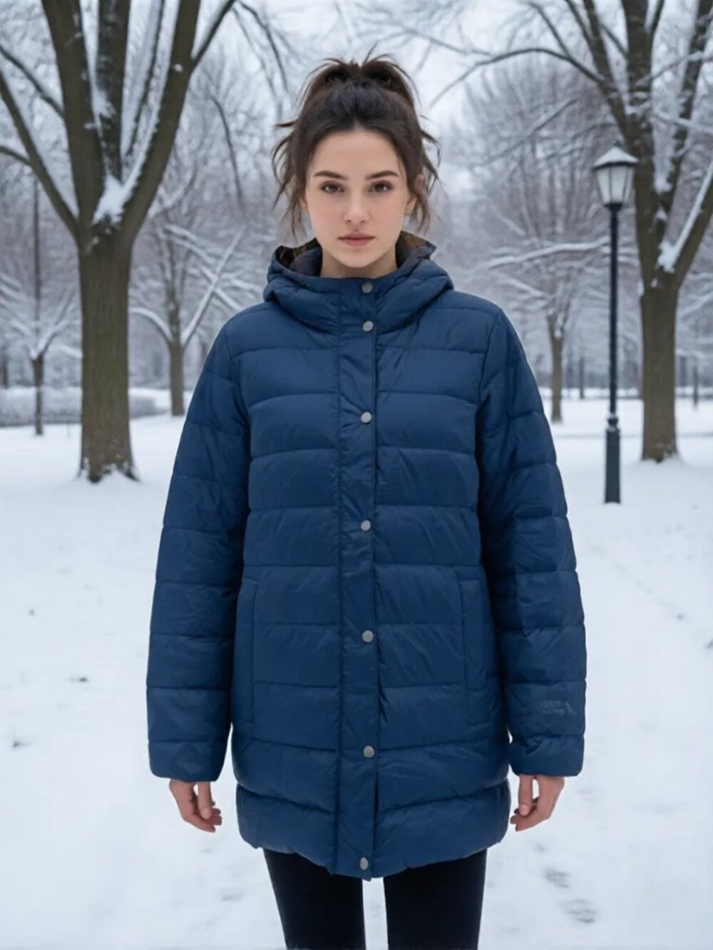 Eddie Bauer Navy Hooded Long Puffer Coat Down 650